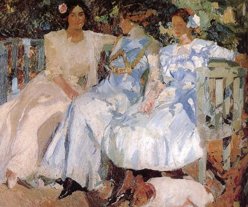 Joaquin Sorolla My wife and daughter were in the garden Germany oil painting art